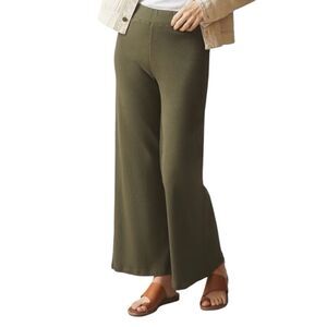 American Giant Wide Leg Rib Pants Womens XL Olive Green Flare Pull On Casual NEW